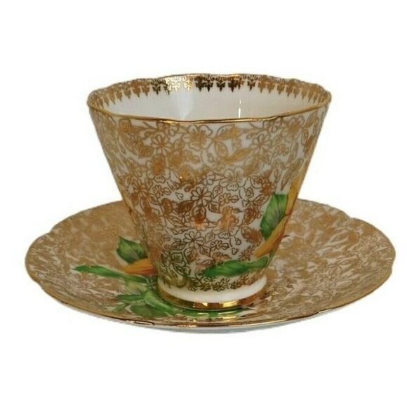Collingwoods Golden Rose Tea Cup & Saucer Fine Bone China Some Wear England - Picture 4 of 11